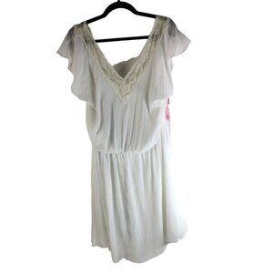 Free 2 Luv Womens White Chiffon Dress W/ Lace Accents Size 2X